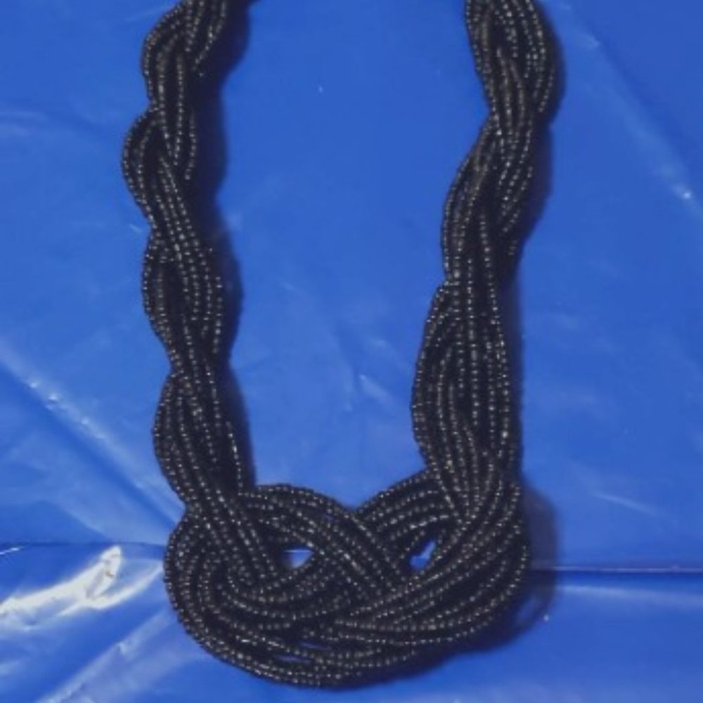 Vintage Black Seed Beads Choker Necklace Twisted K